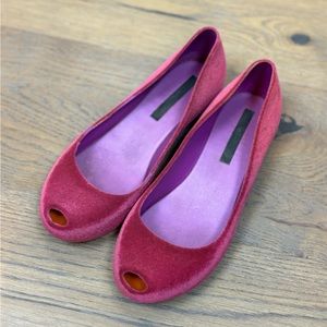 Melissa Pink Suede Peep-Toe Flats